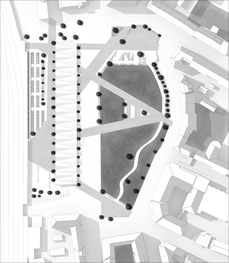Der Lageplan zeigt, dass die Neugestaltung einen zusammenhängenden Platz vorsieht