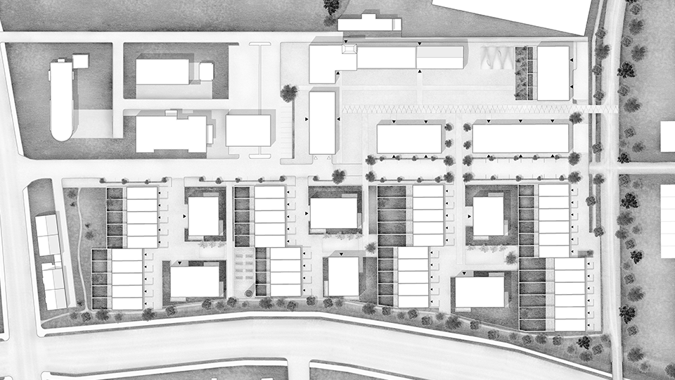 Der Lageplan lässt die Differenzierung der Plätze und Grünflächen erkennen.